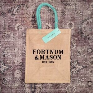 Fortnum & Mason Juco Tote Bag For Life Teal Handles Wine Pockets Shopping NEW